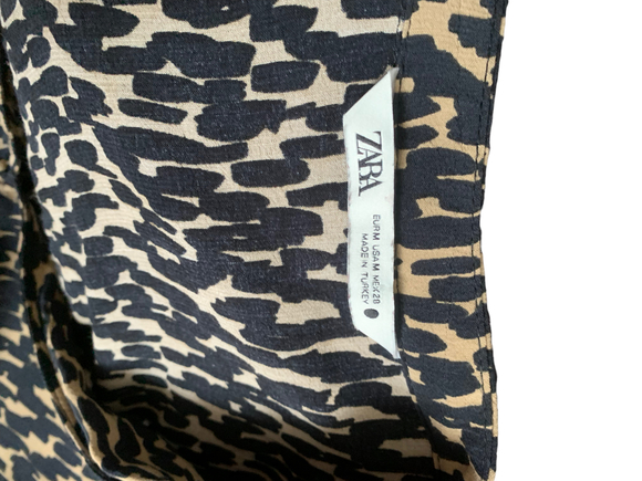 Zara ladies brown black animal print 3/4 sleeve button up smock floaty dress - Picture 6 of 7